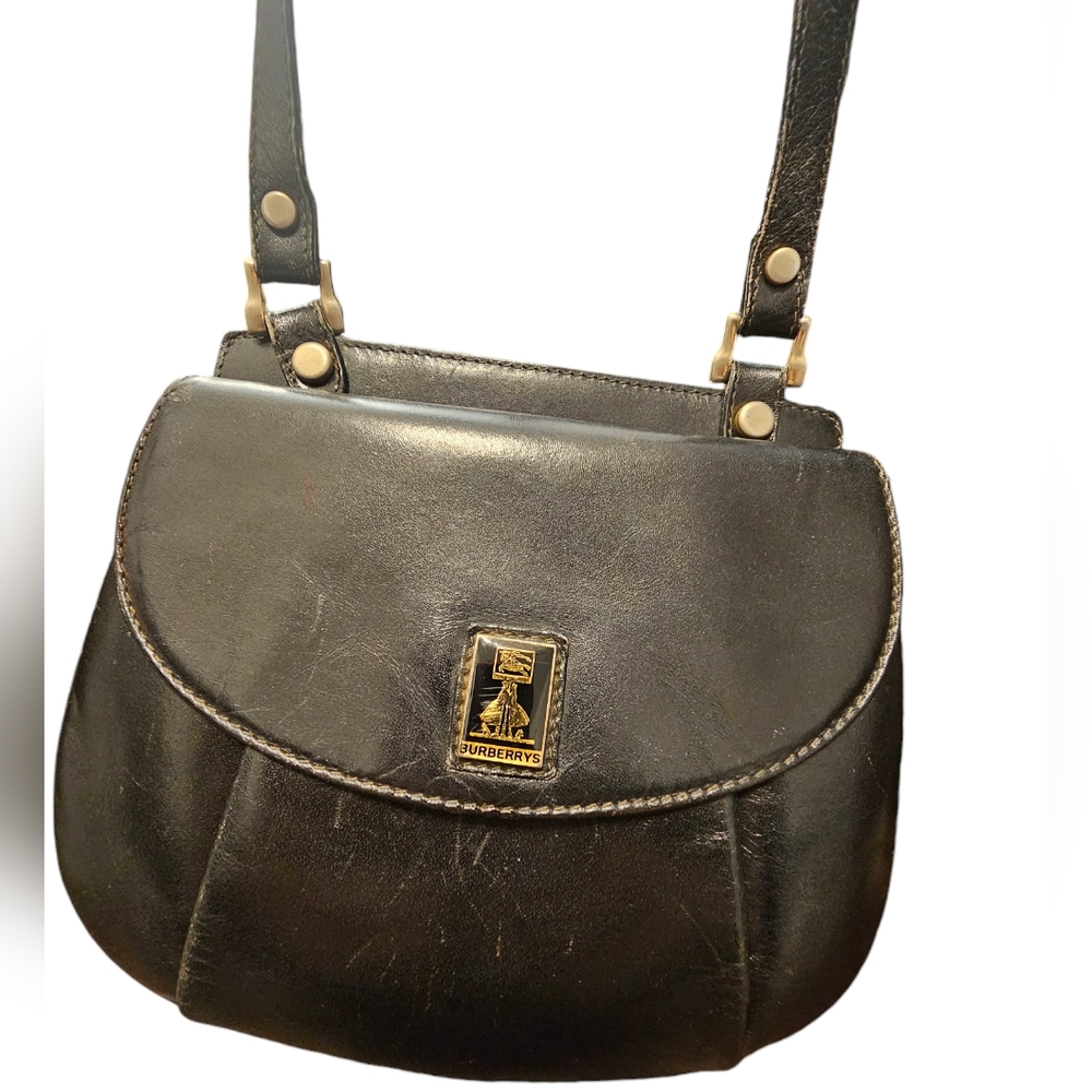 Burberrys 1980s Double flap Black leather crossbody
